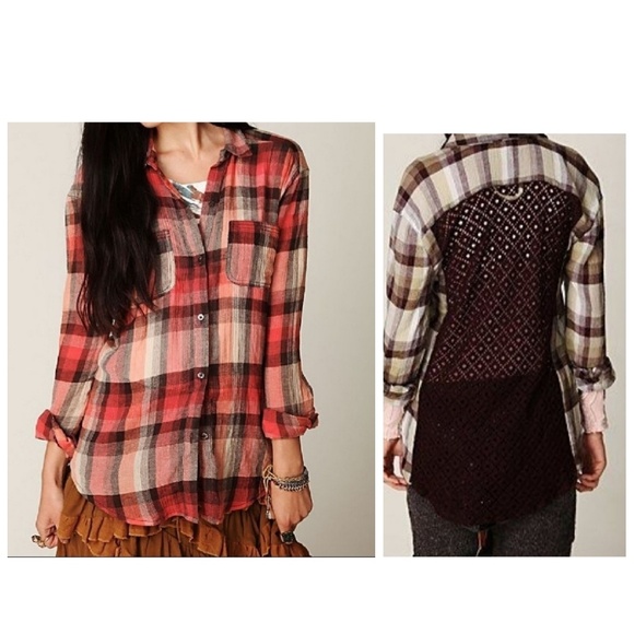 Free People Tops - Free People | Crochet back plaid button down S